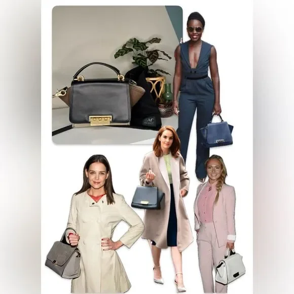 ZAC Zac Posen Eartha Top Handle Leather & Suede Satchel Cream Black Tan - Picture 3 of 15